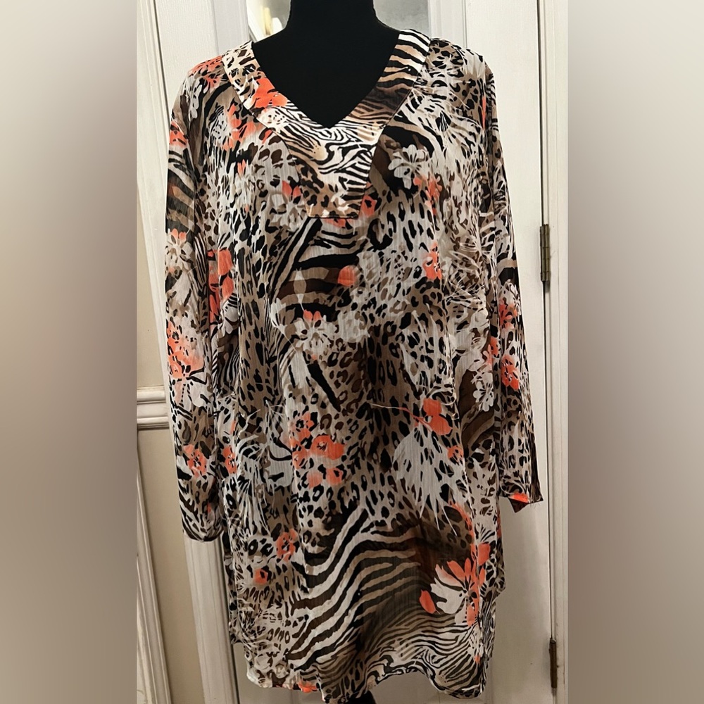Kim Rogers Multicolor Animal Print Top Sz 22W